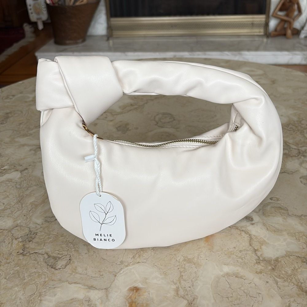 NWT Melie Bianco Alexandra Vegan Leather Top Knot Crescent Bag Soft Pink